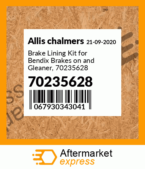 Brake Lining Kit for Bendix Brakes on and Gleaner, 70235628 70235628