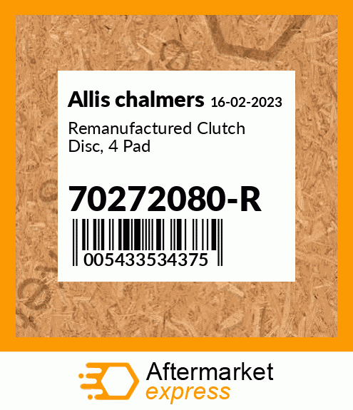 Remanufactured Clutch Disc, 4 Pad 70272080-R