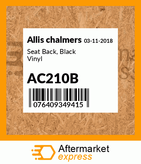 Seat Back, Black Vinyl AC210B