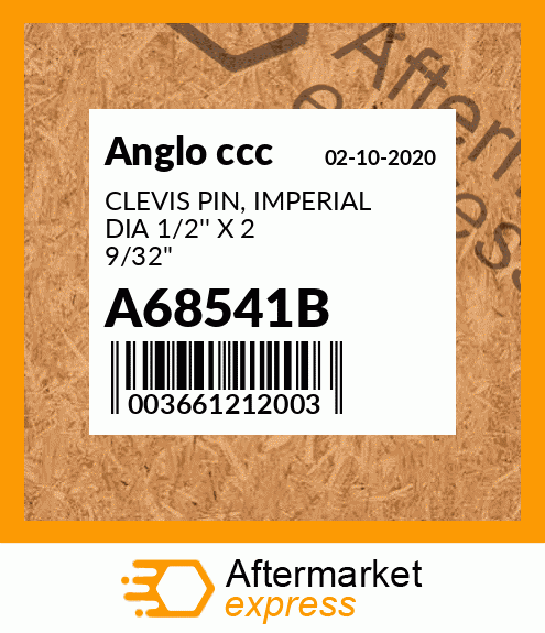 CLEVIS PIN, IMPERIAL DIA 1/2'' X 2 9/32'' A68541B