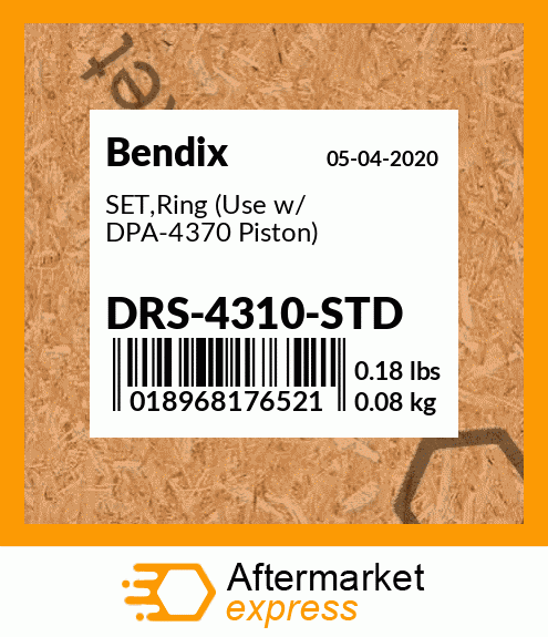 SET,Ring (Use w/ DPA-4370 Piston) DRS-4310-STD