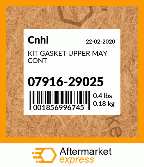KIT GASKET UPPER MAY CONT 07916-29025