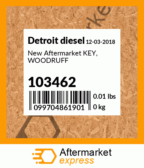 New Aftermarket KEY, WOODRUFF 103462