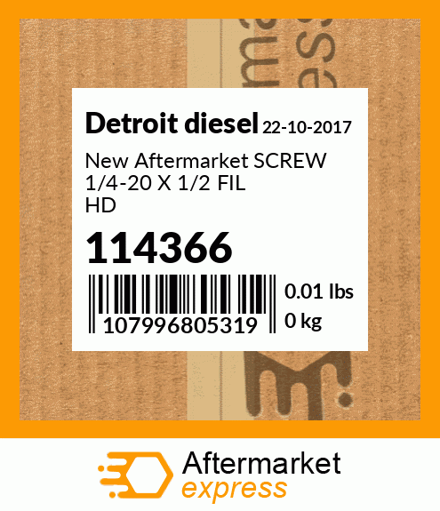 New Aftermarket SCREW 1/4-20 X 1/2 FIL HD 114366