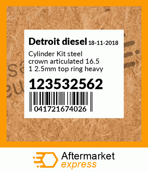 Cylinder Kit steel crown articulated 16.5 1 2.5mm top ring heavy pin 22mm 0.866" ID 125622885 crown and skirt optional replacement for light pin cylinder kit 12352885 in sets of 6 Detroit 123532562