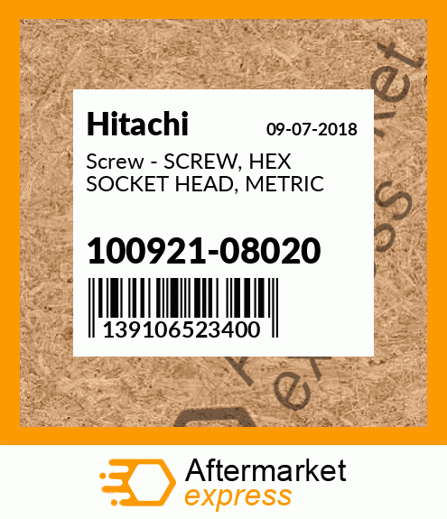 Screw - SCREW, HEX SOCKET HEAD, METRIC 100921-08020
