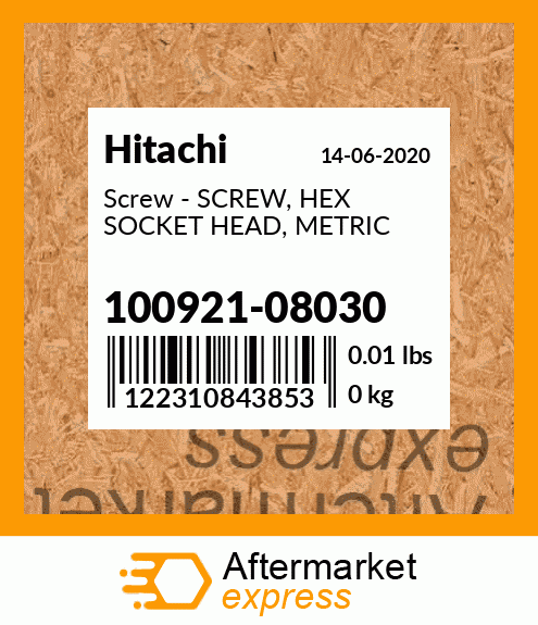 Screw - SCREW, HEX SOCKET HEAD, METRIC 100921-08030