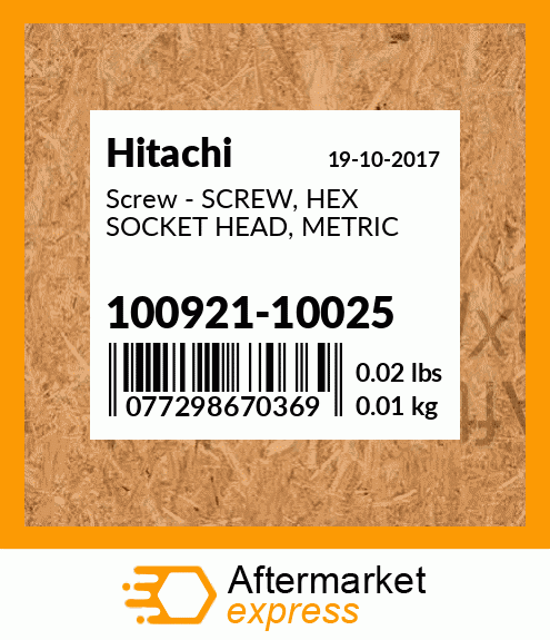 Screw - SCREW, HEX SOCKET HEAD, METRIC 100921-10025