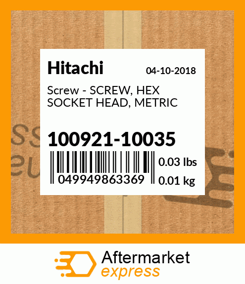 Screw - SCREW, HEX SOCKET HEAD, METRIC 100921-10035