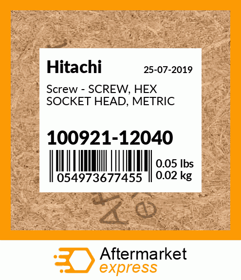 Screw - SCREW, HEX SOCKET HEAD, METRIC 100921-12040
