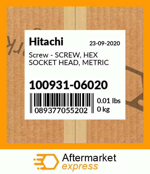 Screw - SCREW, HEX SOCKET HEAD, METRIC 100931-06020