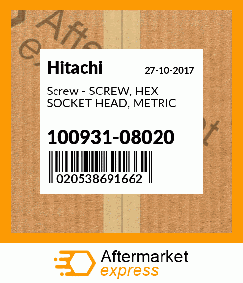 Screw - SCREW, HEX SOCKET HEAD, METRIC 100931-08020