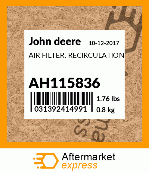 AIR FILTER, RECIRCULATION AH115836