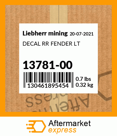 DECAL RR FENDER LT 13781-00