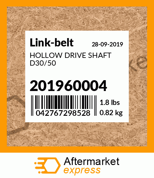 HOLLOW DRIVE SHAFT D30/50 201960004