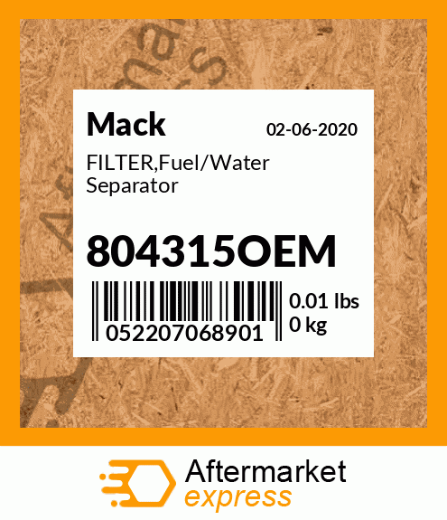 FILTER,Fuel/Water Separator 804315OEM
