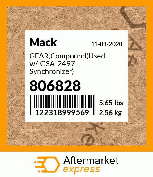 GEAR,Compound(Used w/ GSA-2497 Synchronizer) 806828