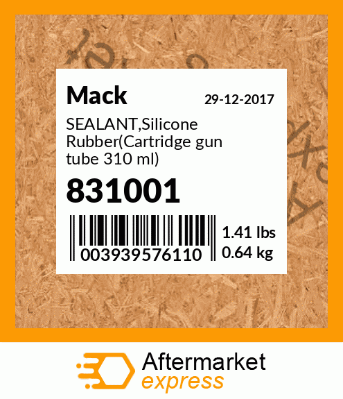 SEALANT,Silicone Rubber(Cartridge gun tube 310 ml) 831001