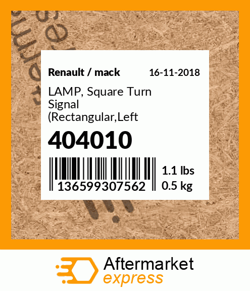 LAMP, Square Turn Signal (Rectangular,Left Hand) 404010