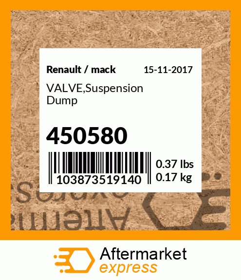 VALVE,Suspension Dump 450580