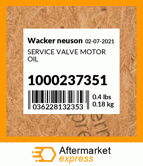 SERVICE VALVE MOTOR OIL 1000237351