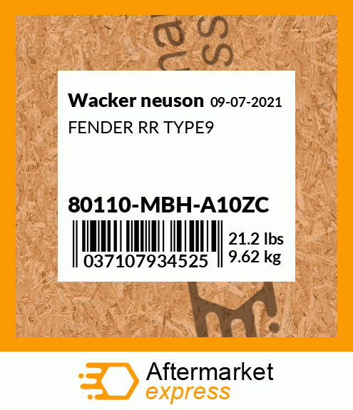 FENDER RR TYPE9 80110-MBH-A10ZC