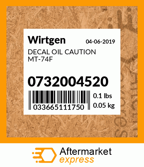 DECAL OIL CAUTION MT-74F 0732004520