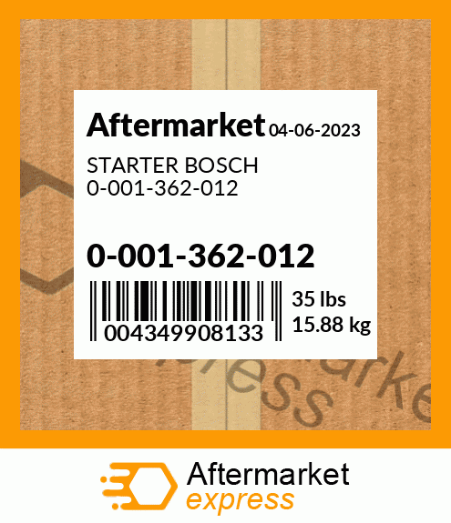 Spare part 0001362012 + STARTER BOSCH 0-001-362-012