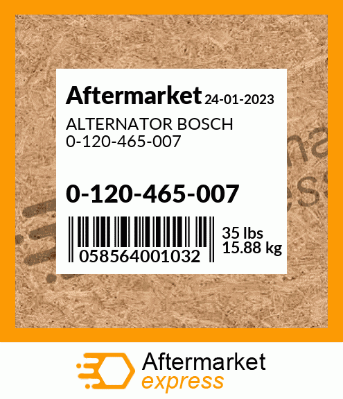 Spare part 0120465007 + ALTERNATOR BOSCH 0-120-465-007