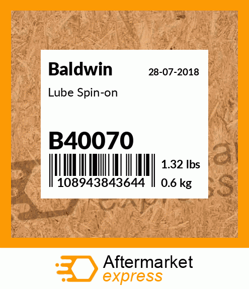 Spare part B40070 + Lube Spin-on