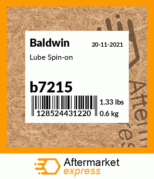 b7215 - Lube Spin-on fits Baldwin | Price: $50.70