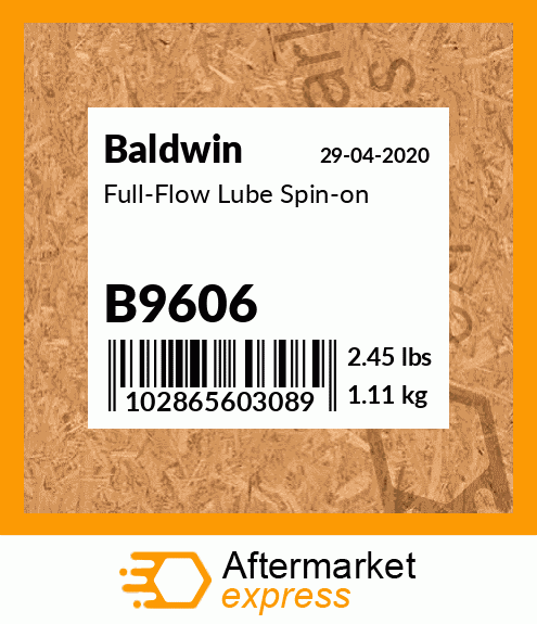 Spare part B9606 + Full-Flow Lube Spin-on