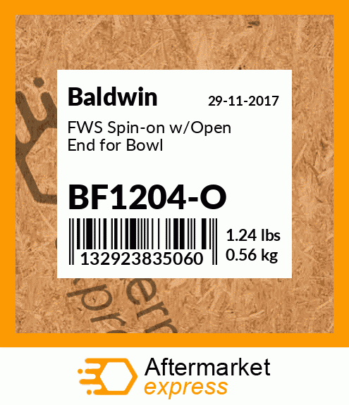 Spare part BF1204-O + FWS Spin-on w/Open End for Bowl