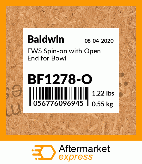 Spare part BF1278-O + FWS Spin-on with Open End for Bowl