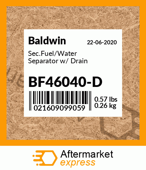 Spare part BF46040-D + Sec.Fuel/Water Separator w/ Drain