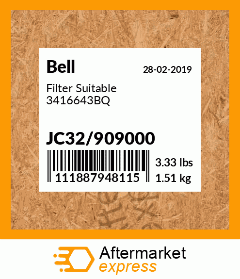 Spare part JC32/909000 + Filter Suitable 3416643BQ