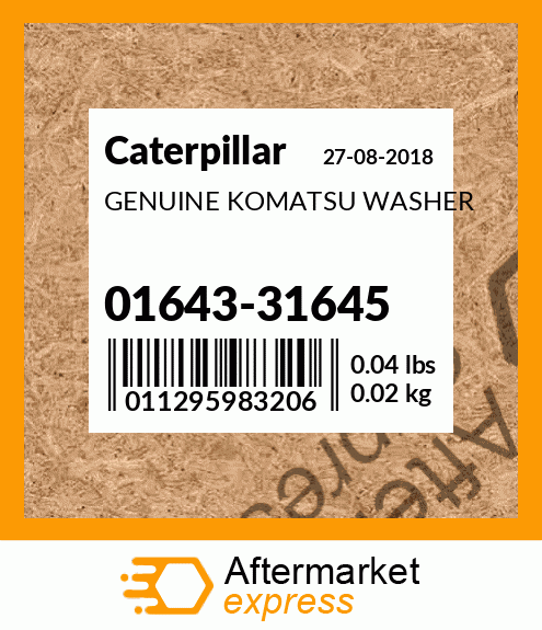 Spare part 0164331645 + GENUINE KOMATSU WASHER