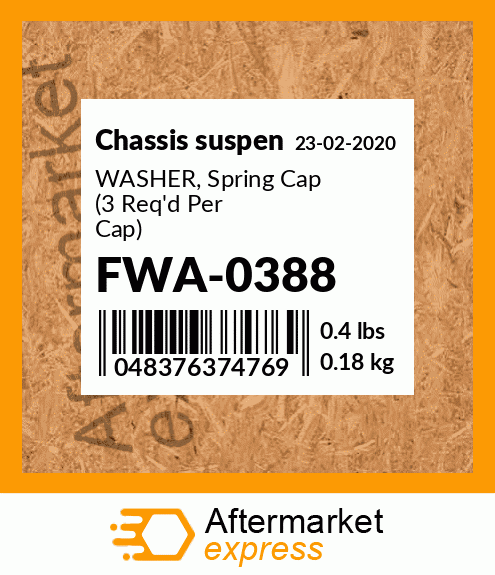 Spare part FWA-0388 + WASHER, Spring Cap (3 Req'd Per Cap)