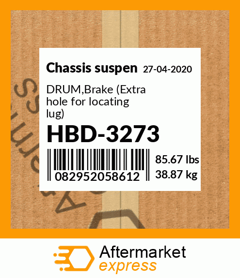 Spare part HBD-3273 + DRUM,Brake (Extra hole for locating lug)