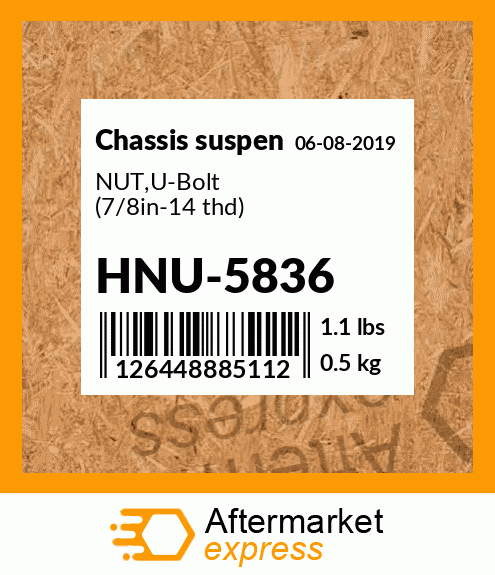 Spare part HNU-5836 + NUT,U-Bolt (7/8in-14 thd)