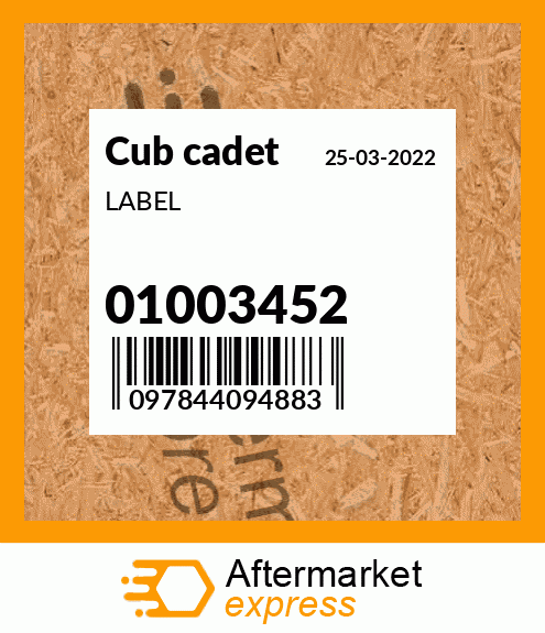 Spare part 01003452 + LABEL