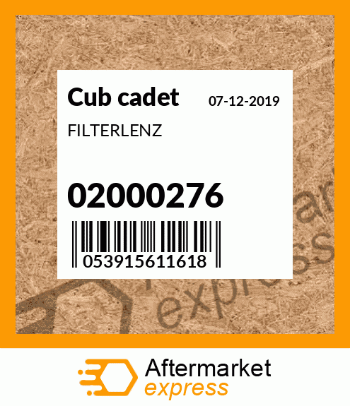 Spare part 02000276 + FILTERLENZ