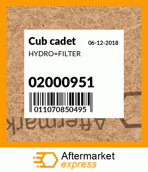 Spare part 02000951 + HYDRO_FILTER