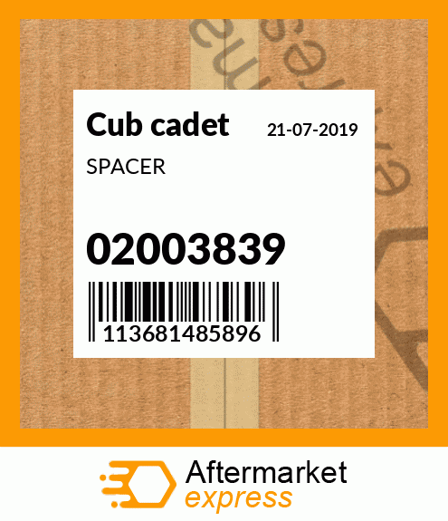 Spare part 02003839 + SPACER