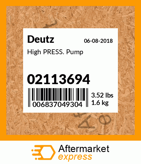 Spare part 02113694 + High PRESS. Pump