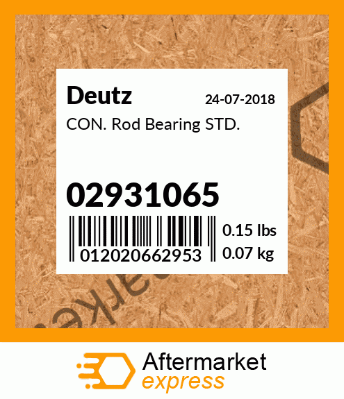 Spare part 02931065 + CON. Rod Bearing STD.