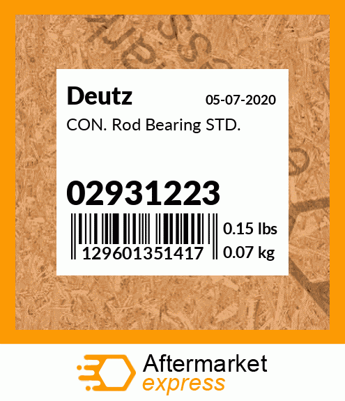 Spare part 02931223 + CON. Rod Bearing STD.