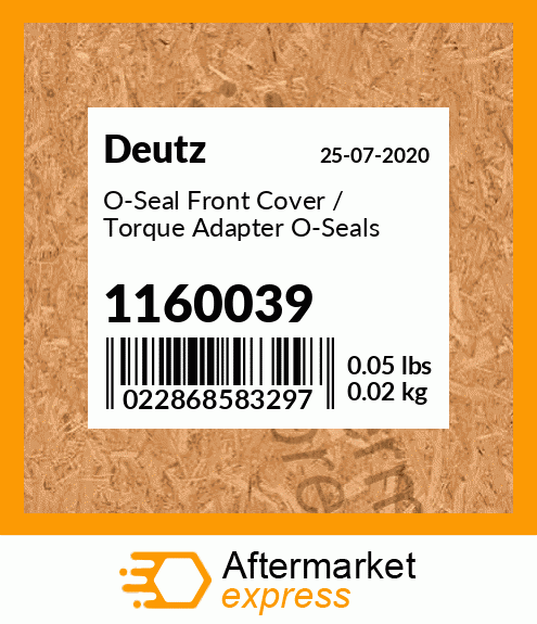 Spare part 1160039 + O-Seal Front Cover / Torque Adapter O-Seals