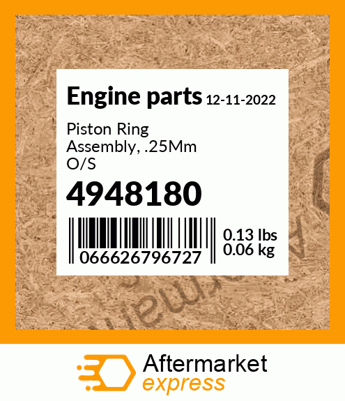 Spare part 4948180 + Piston Ring Assembly, .25Mm O/S