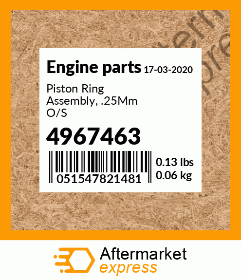 Spare part 4967463 + Piston Ring Assembly, .25Mm O/S